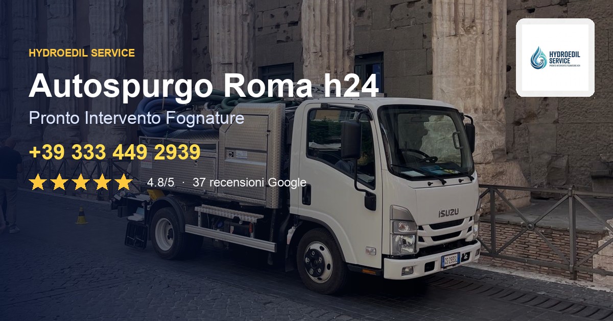 Camion autospurgo Hydroedil Service davanti al Pantheon, pronto intervento fognature Roma h24